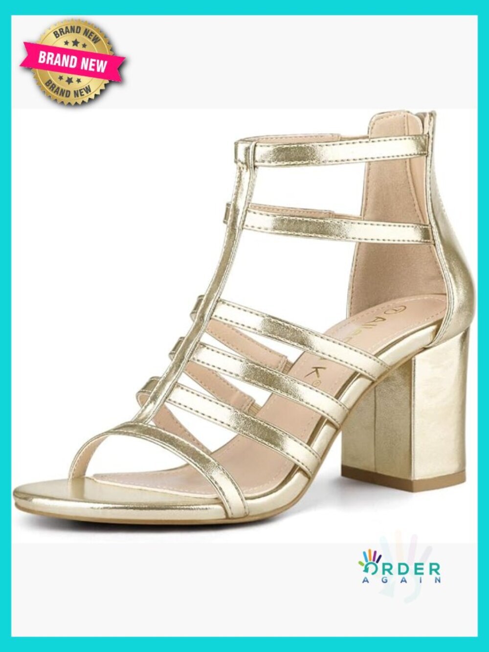 Strappy Gladiator Chunky Heel Sandals Back Zipper Padded Insole Roman
